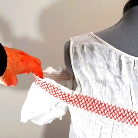 My Michelle Sz Med White Cropped Top with Rust cross-stitch - Picture 2 of 9